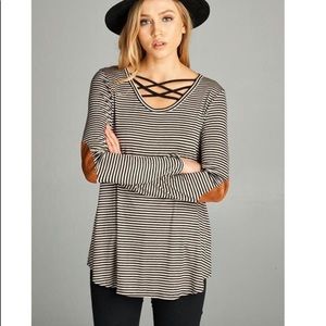 Stripes on Stripes Top with Suede Elbow Patches